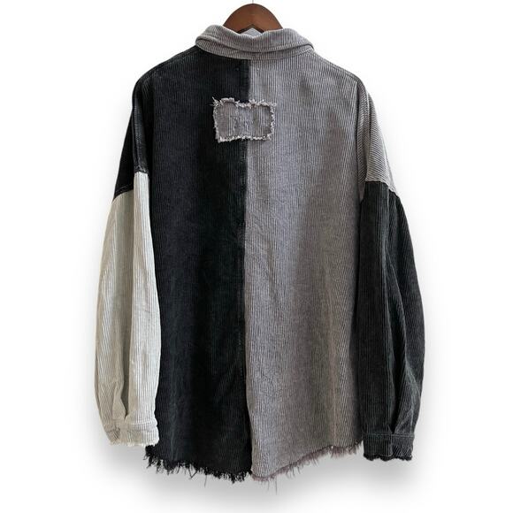 POL Corduroy Colorblock Black Gray Shacket Button Down Oversized Size Large - Picture 9 of 16